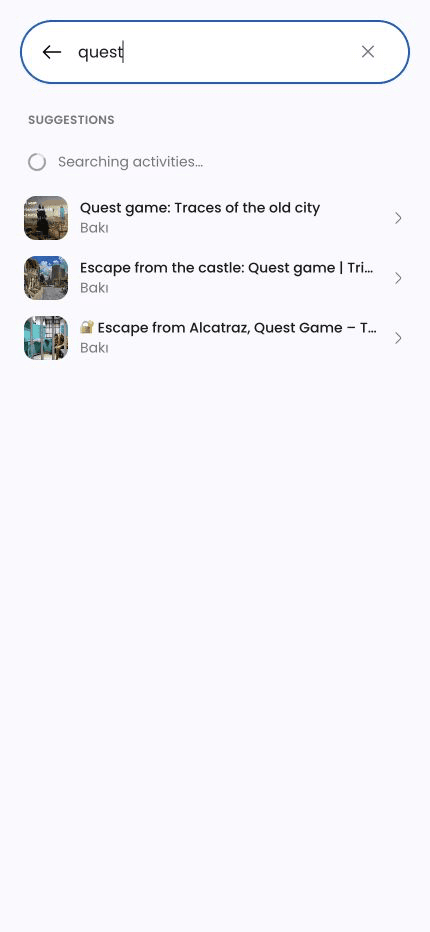 Mobile activity search with suggestions