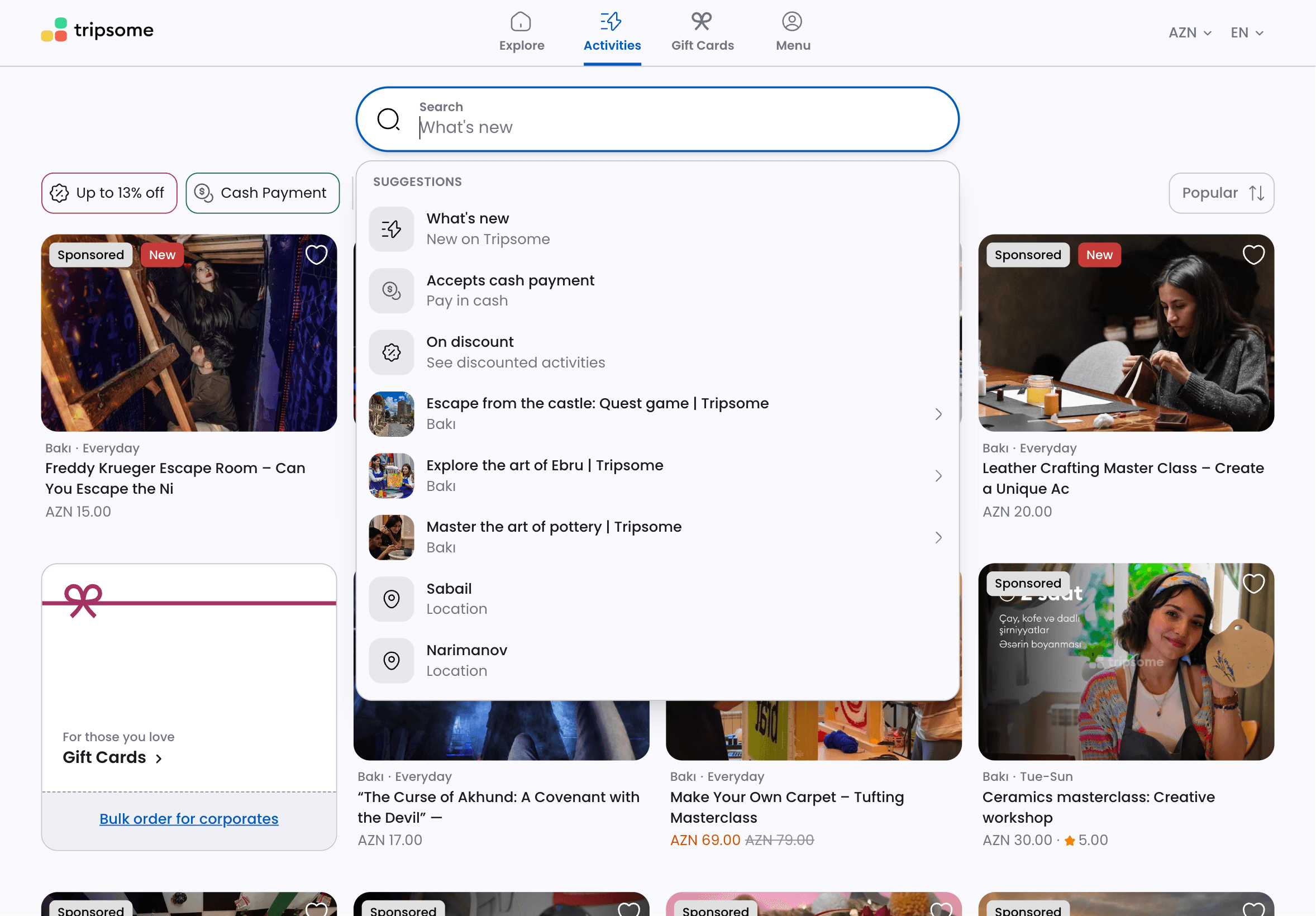 Desktop activity search with activity suggestions