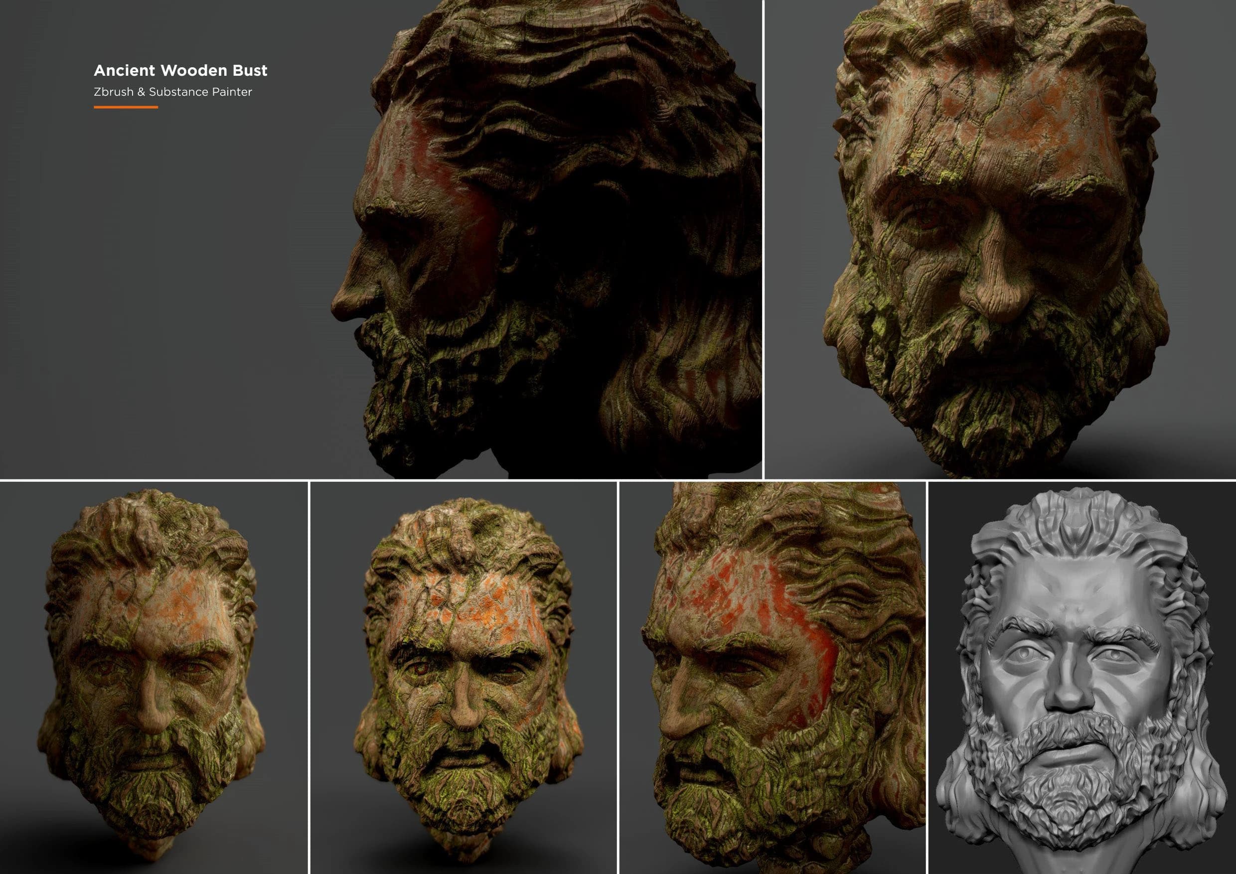 Ancient wooden bust 3D sculpt