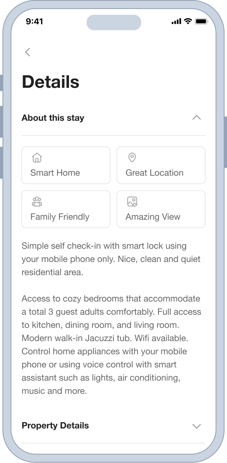 Stay details and amenities