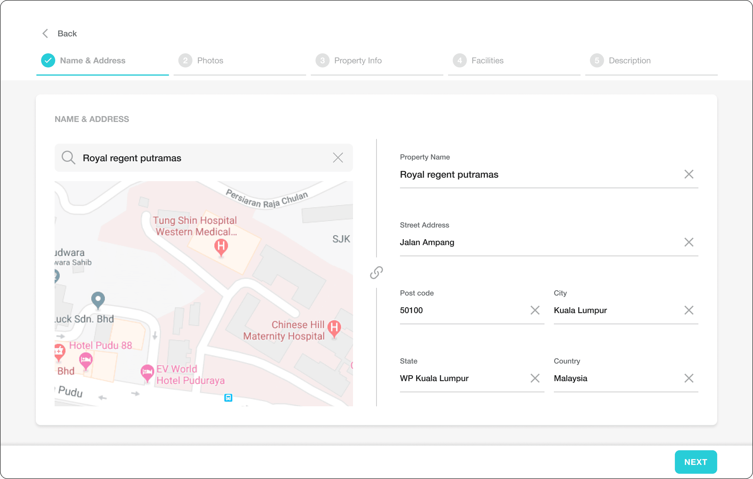 Property Management name and address step