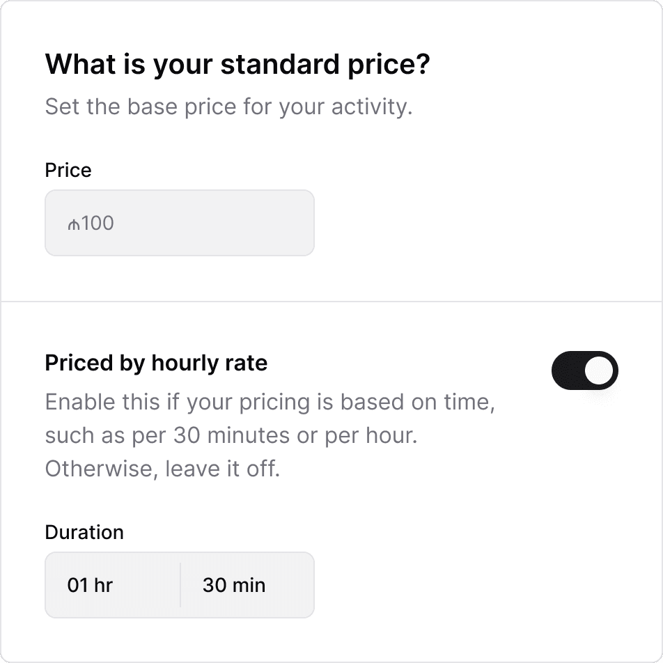 Flexible pricing setup with modular time-based pricing options